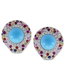 Carlo Viani 14k White Gold Earrings, Turquoise and Multistone Stud