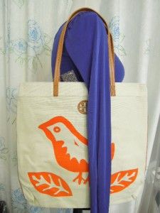 Burch Birds Printed Flat Tote Lorenzo Bird shopper Tote bag Nwt Orange