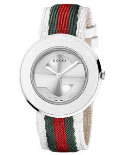 Gucci Watch, Womens Swiss U Play Green, Red and White Nylon Strap