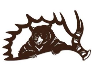 Loon Lake Bear in Moose Antler Brown Metal Wall Art