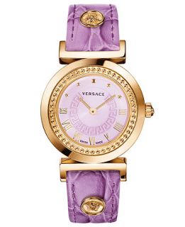 Versace Watch, Womens Swiss Vanity Violet Croco Calfskin Leather