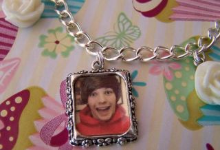 Louis Tomlinson One Direction Picture White Roses Charm Bracelet