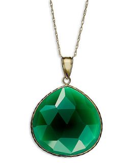 10k Gold Necklace, Pear Cut Green Onyx Pendant (19 1/2 ct. t.w