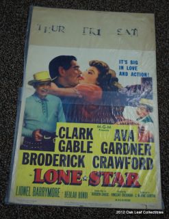 1951 Lone Star 14 x 22 Window Card Ava Gardner Clark Gable
