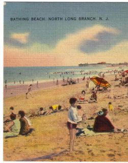 Long Branch NJ Beach View 1940s Linen Postcard People Buildings New