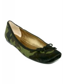 Nine West New Loredana Green Camouflage Fur Leather Ballet Flats Shoes