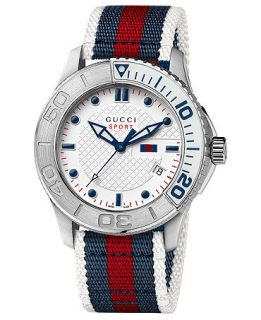 Gucci Watch, Mens Swiss G Timeless Sport White, Blue and Red Stripe