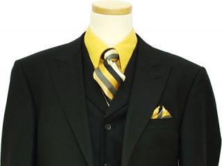 Luciano Carreli Solid Black Self Weaved Super 150 Vested Suit 5250 341
