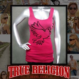 True Religion Womens Tank Top Shirt Pink Dove Stones