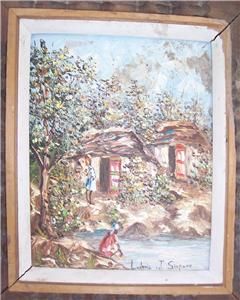 Original Signed Ludovic J Simpson Haitian Art Village Scene Painting