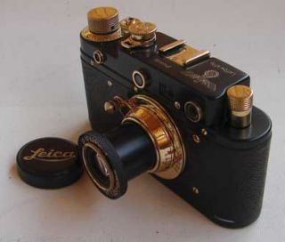 Leica III Luftwaffe Copy Black Gold in Leather Case ZORKI Copy