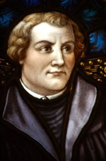 old Traditional Stained Glass Window + Martin Luther by J. Morgan