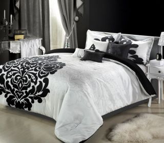 8PC Luxury Bedding Comforter Set Black White Bed Sheet Pillows Bed in