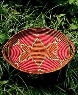 Fair Winds Trading Rwanda Basket, Burgundy Butterfly Tea Tray 17.5 x