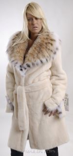 Golden Pearl Mink fur coat with full skin Lynx cat collar   ALL SIZES