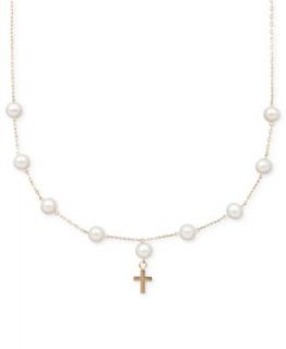 Pearl Necklace, Childrens 14k Gold Cultured Freshwater Pearl Cross