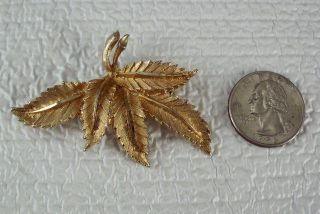 Vintage Figural Brooch Leaf Pin Jewelry Goldtone 2 Heavy Base Metal