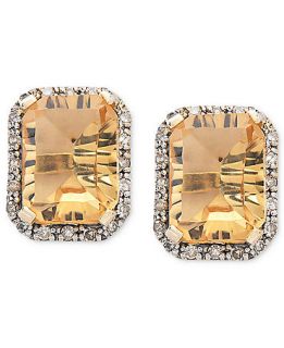 10k Gold Earrings, Emerald Cut Citrine (2 1/2 ct. t.w.) and Diamond