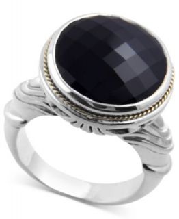 Ring, Sterling Silver and 18k Gold Onyx Circle Ring (12 9/10 ct. t.w