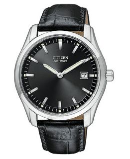 Citizen Watch, Mens Eco Drive Black Croc Embossed Leather Strap 40mm