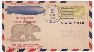 Moffett Field CA 1934 USS Macon Bear Cacheted Cover with Plate Number