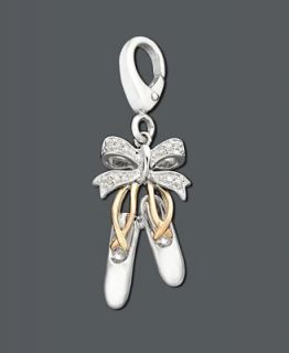 14k Gold and Sterling Silver Charm, Diamond Accent Ballet Slippers