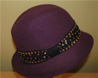 Magid Ladies Womans Purple Plum Wool Felt Fedora Hat w Studded Band