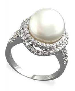 Ring, 14k White Gold Cultured White South Sea Pearl and Diamond (1/2