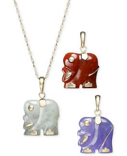 14k Gold Necklace Set, Dyed Jade Elephant Pendant Set   FINE JEWELRY