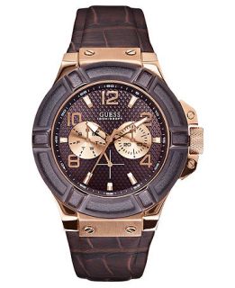 GUESS Watch, Mens Brown Croco Leather Strap 46mm U0040G3   All