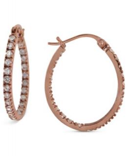 Fossil Earrings, Rose Gold Tone Crystal Pave Hoop Earrings   Fashion