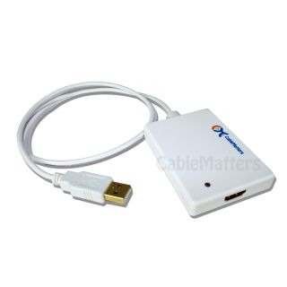 USB 2.0 to HDMI Adapter Male to Female with audio in white + 6 ft HDMI