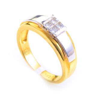 Mens 14k White Yellow Gold Invisible Set Diamond Ring