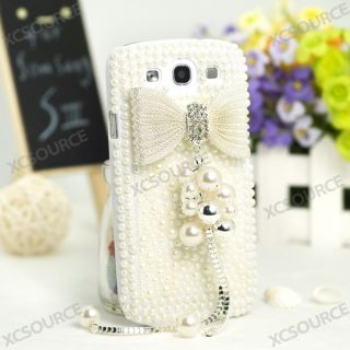 3D Silver bow full pearl bling case for Samsung galaxy s 3 i9300 cover