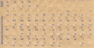 Malayalam Keyboard Stickers Blue Letters Reverse Print