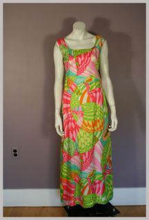 60s 70s Colorful Silk Psychedelic Pattern MALCOLM STARR Maxi Dress M
