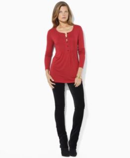 Lauren Ralph Lauren Long Sleeve Keyhole Blouse & Velvet Straight Leg