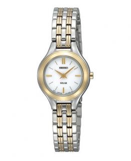 Seiko Watch, Womens Solar Two Tone Bracelet 22mm SUP004   All Watches