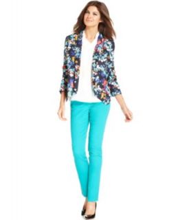 Ellen Tracy Floral Print Blazer, Cap Sleeve Top & Skinny Jeans