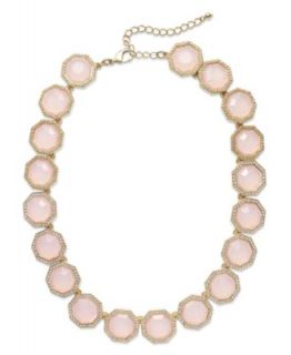 Charter Club Necklace, Gold Tone Milky Pink Stone Collar Necklace