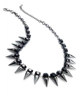Bar III Necklace, Hematite Tone Emerald Crystal Spiked Necklace