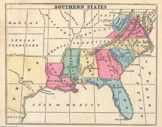 USA 1858 East Seaboard Southern States Old Antique Map Sarah Cornell