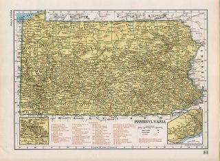 Pennsylvania Authentic WW2 Vintage Map 12x16in Genuine 71 Years Old
