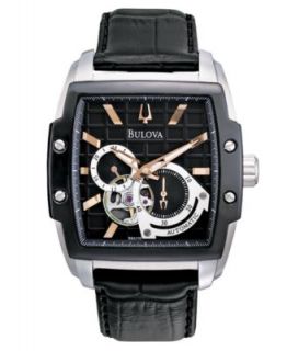Bulova Watch, Mens Chronograph Black Leather Strap 41mm 98B103   All