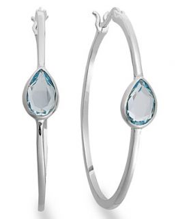 Victoria Townsend Sterling Silver Earrings, Pear Cut Blue Topaz Hoop