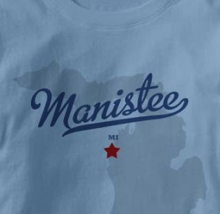 Manistee Michigan MI Map Souvenir T Shirt Large Blue