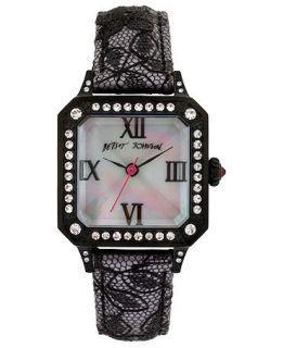 Betsey Johnson Watch, Womens Black Lace Wrapped Leather Strap 30mm