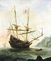 The Santa Maria at anchor by Andries van Eertvelt , painted c