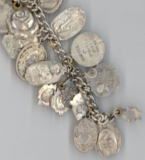 Antique Sterling Silver Charm Bracelet 26 Religious Charms Many Diff