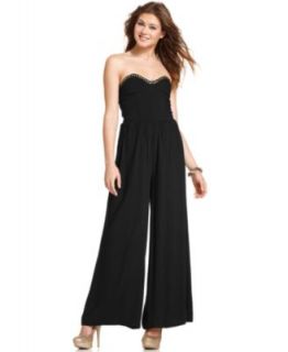 Angie Juniors Jumpsuit, Strapless Palazzo Studded Bustier